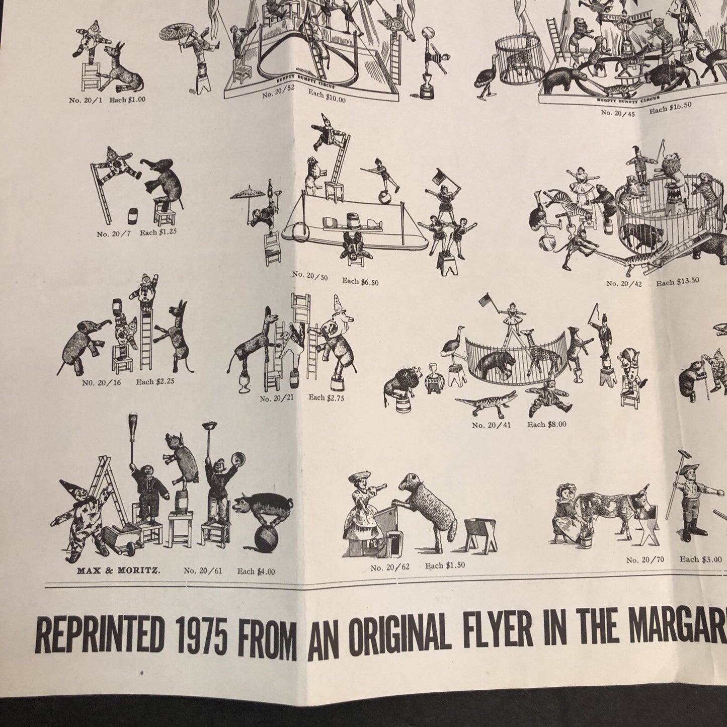 Schoenhut's "Humpty Dumpty" Circus Vintage 1975 Reprint FLYER/ ADVERTISEMENT