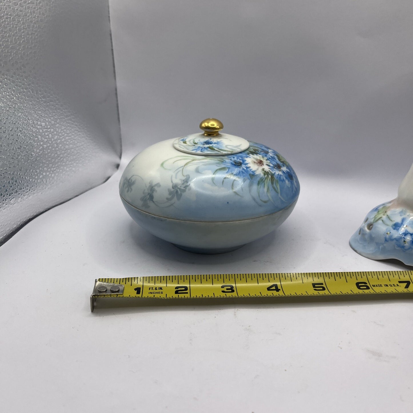 Limoge France  Signed on bottom Trinket or Powder Box & Candle Holder VTG