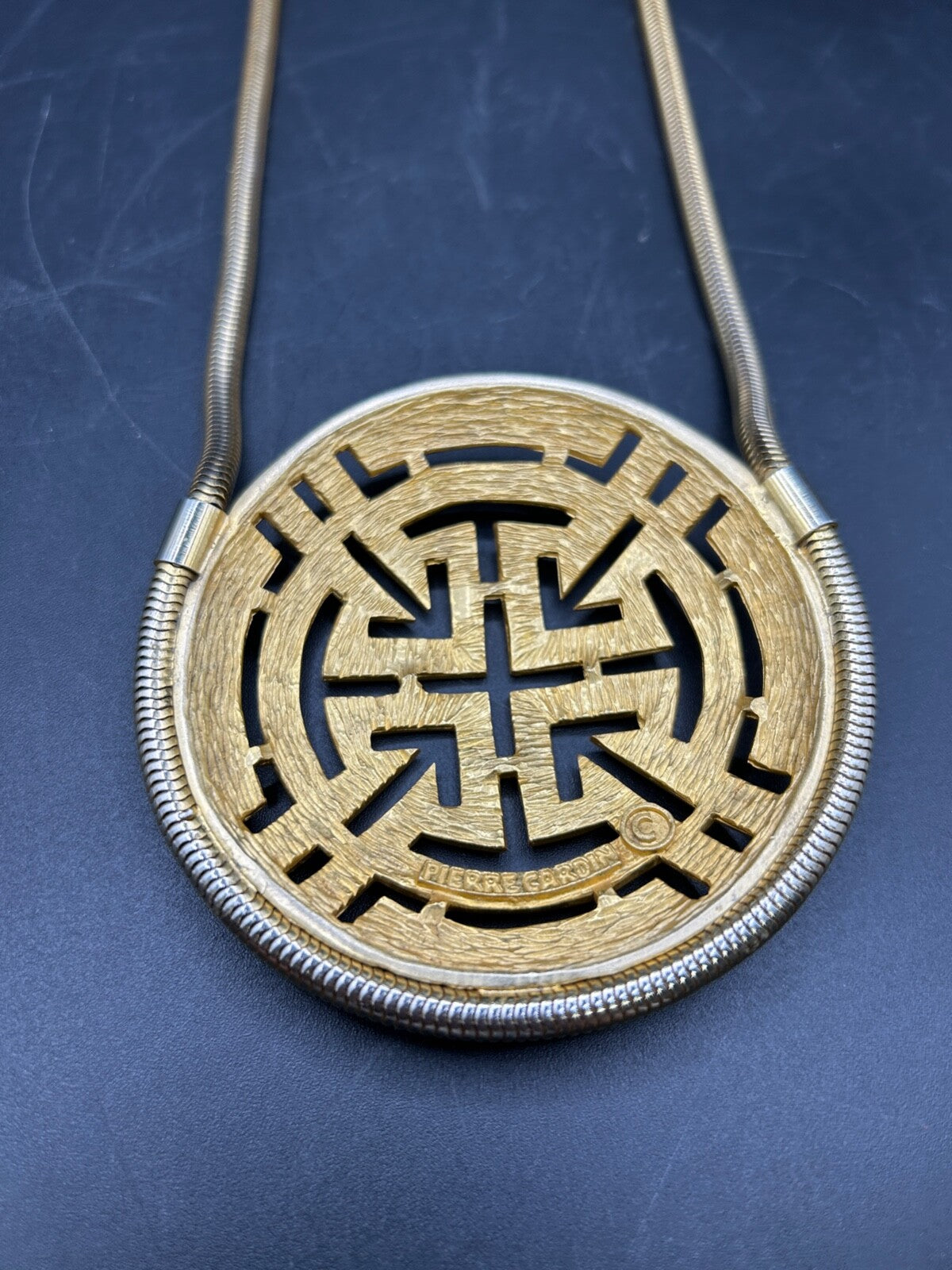 Vintage 1970's Gold Tone Pierre Cardin Greek Key Necklace 18"