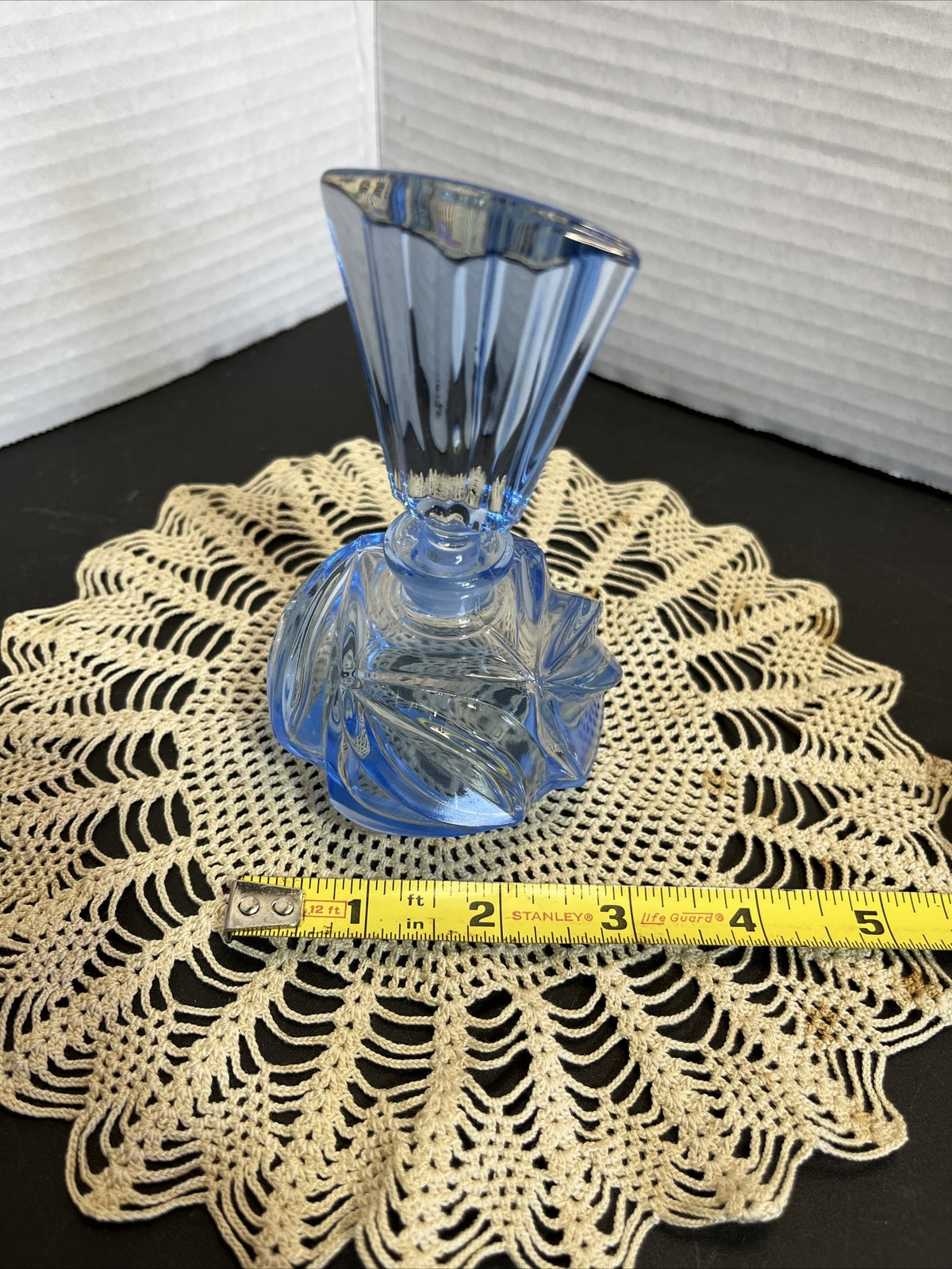 Antique Vintage Glass~German Cut  Blue Perfume Bottle and Stopper