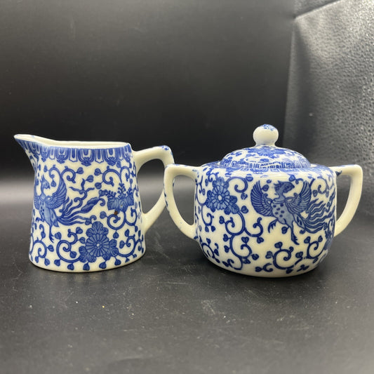 Vintage Morimura Brothers Noritake Blue Phoenix Flying Cream & Sugar Set