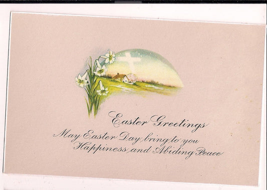 Pink Mint Easter Greeting  Scenic White Daffodils Cross Happiness