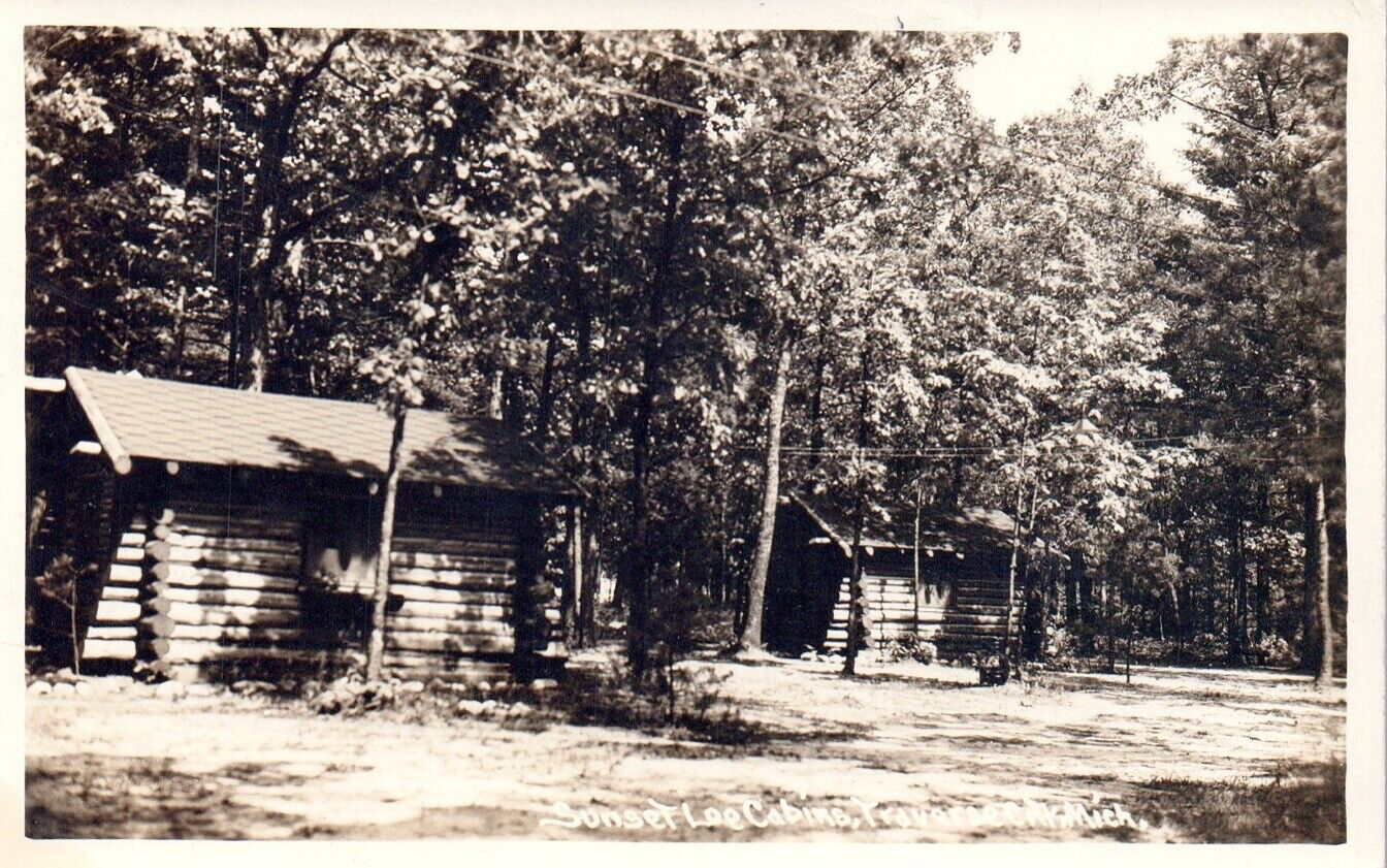 Real Photo Sunset Lee Cabins in Traverse City Michigan MI Postcard