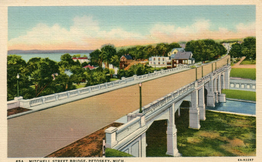 1940 Mitchell Street Bridge Petoskey Michigan MI Postcard  