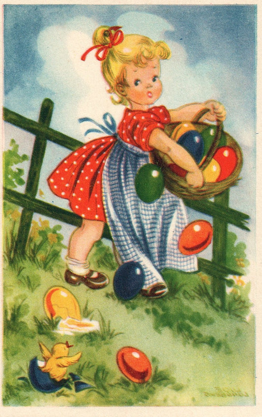 Glad Pask  J Swedin Sweden Artist Girl Chick Colored Eggs Easter