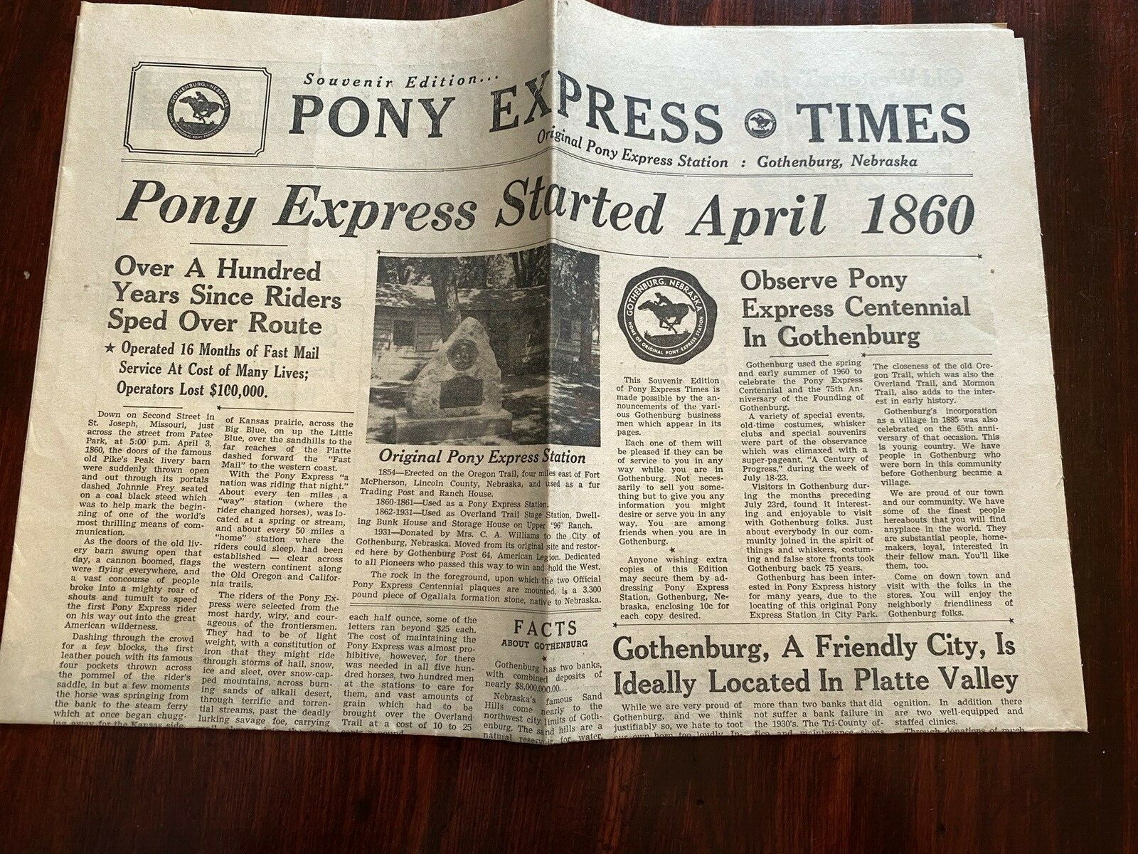 1960 Souvenir Edition Pony Express Times Gothenburg Nebraska NE Advertising