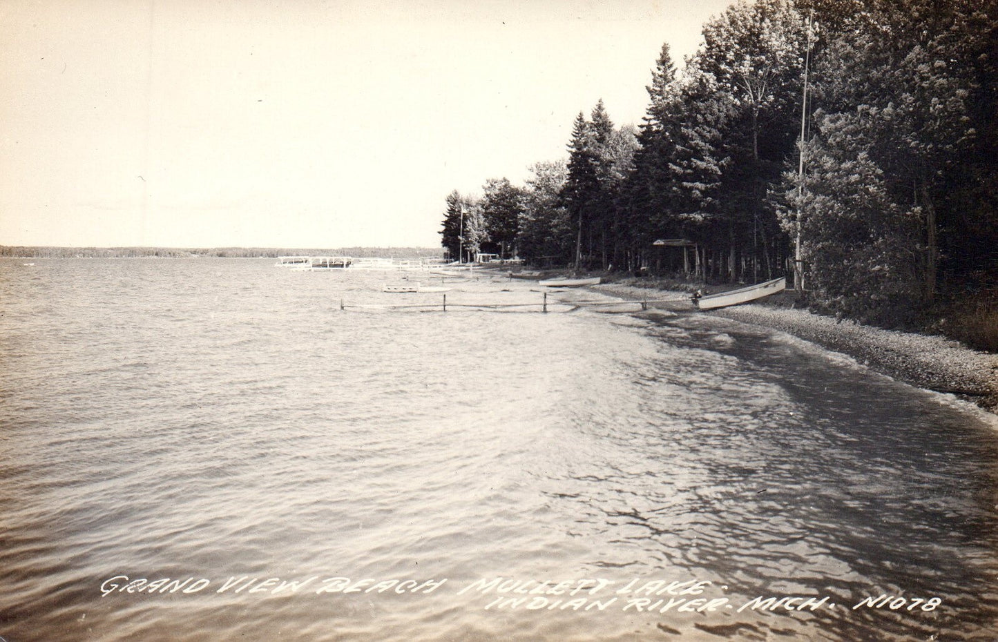 RPPC Grand View Beach Mullett Lake in Indian River MI Mich Michigan Postcard