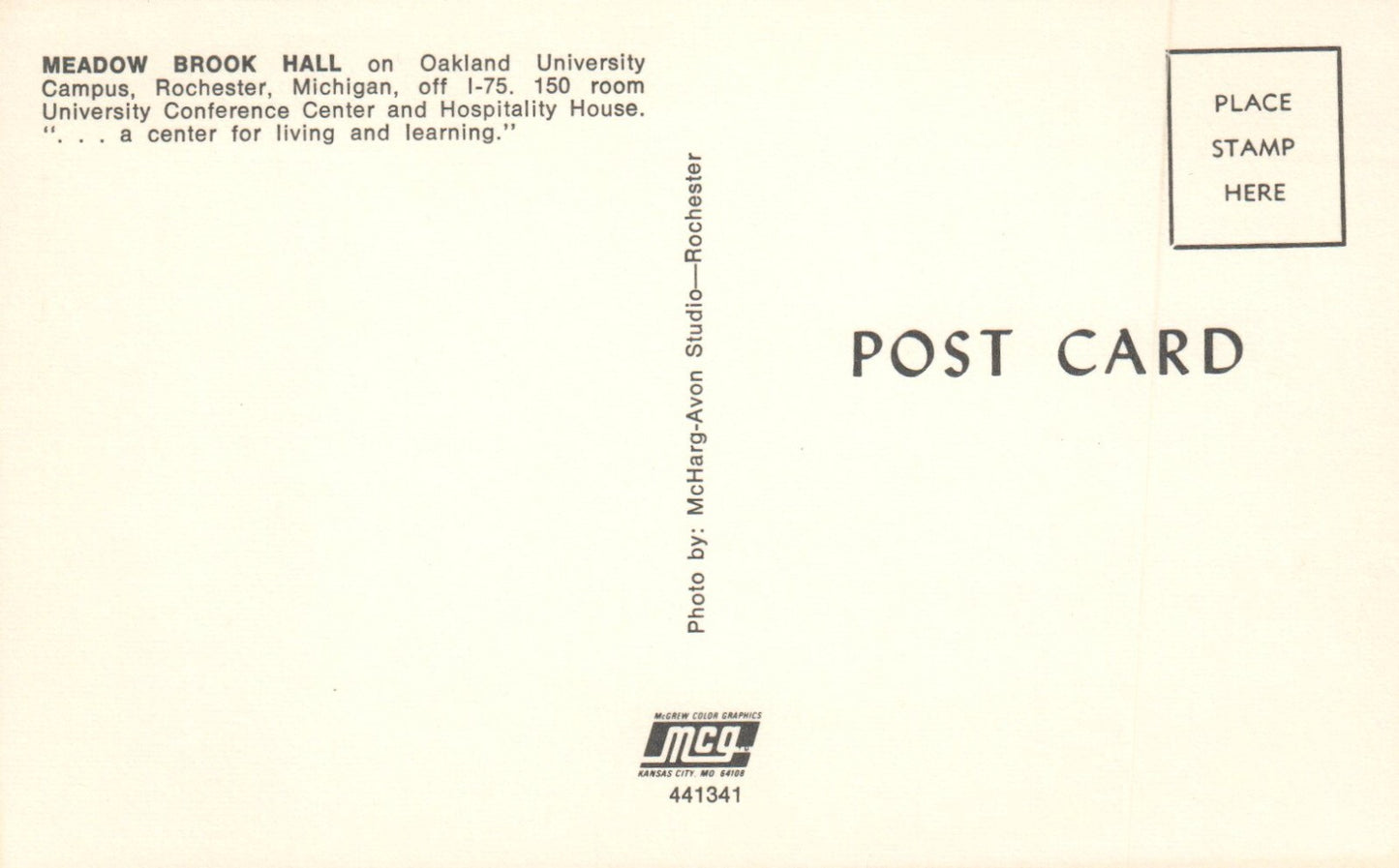 Meadow Brook Hall on Oakland University Rochester MI Michigan Mich Postcard