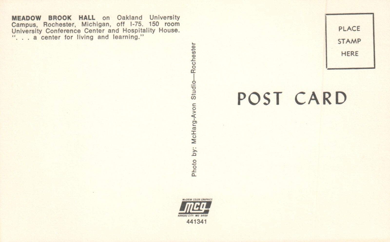 Meadow Brook Hall on Oakland University Rochester MI Michigan Mich Postcard