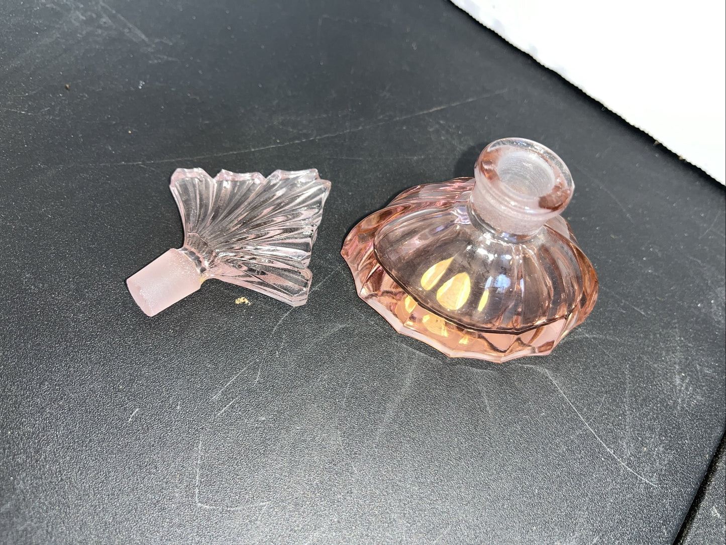 Vtg Art Deco Pink Faceted Glass Perfume Bottle Crystal Stopper Made In Austria