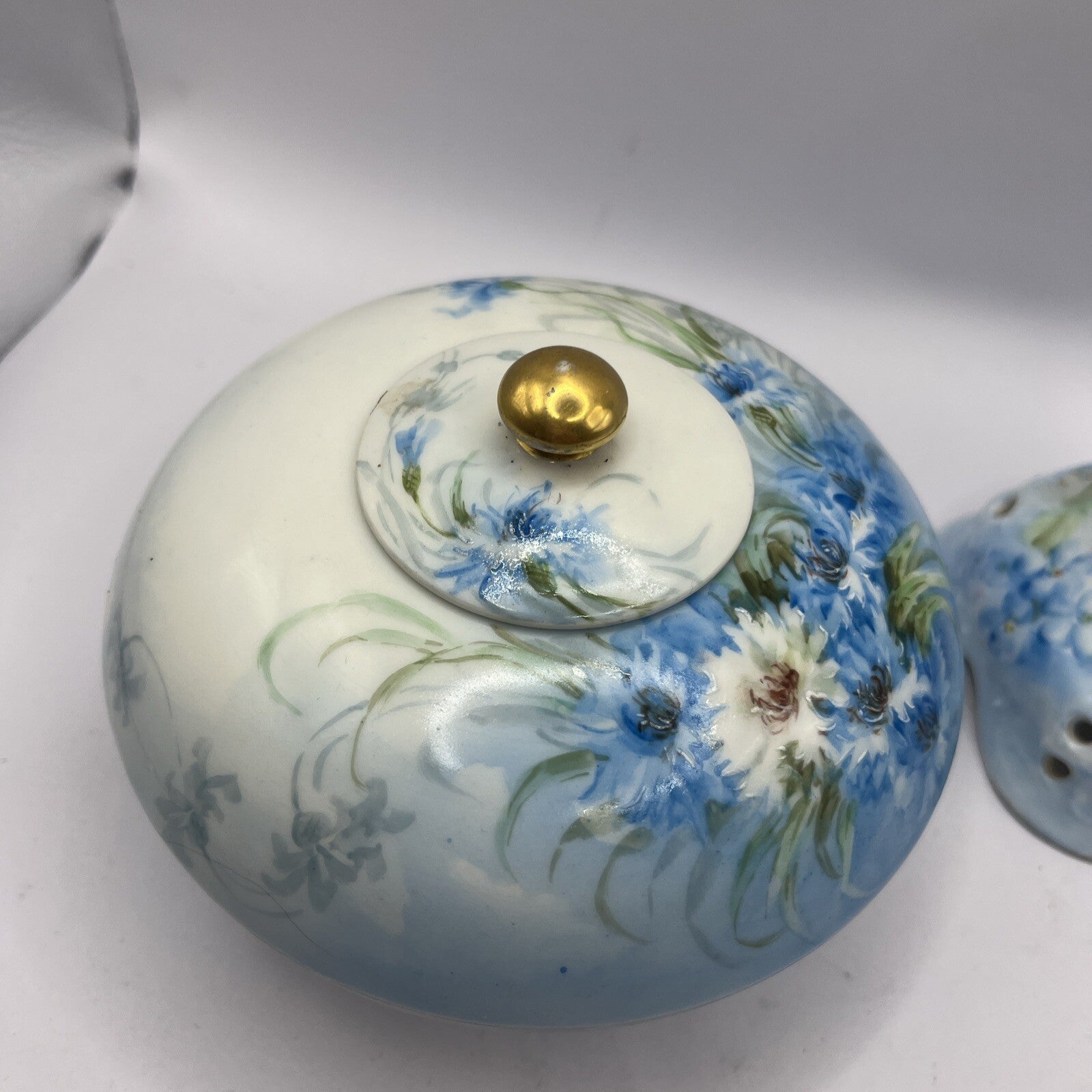 Limoge France  Signed on bottom Trinket or Powder Box & Candle Holder VTG