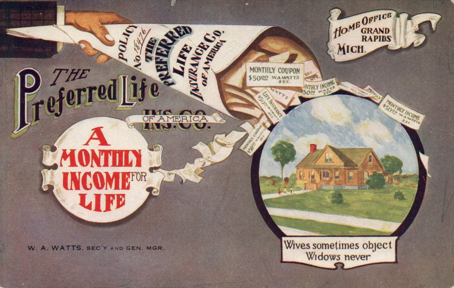 The Preferred Life Insurance Co., Grand Rapids MI Michigan Mich. Postcard