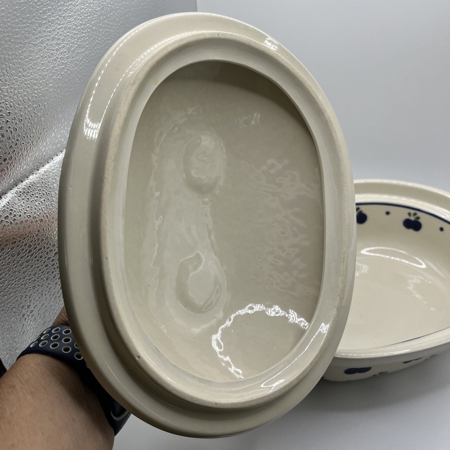 Polish Pottery Wild Blueberries Deep Bowl with Top 8” X 10”