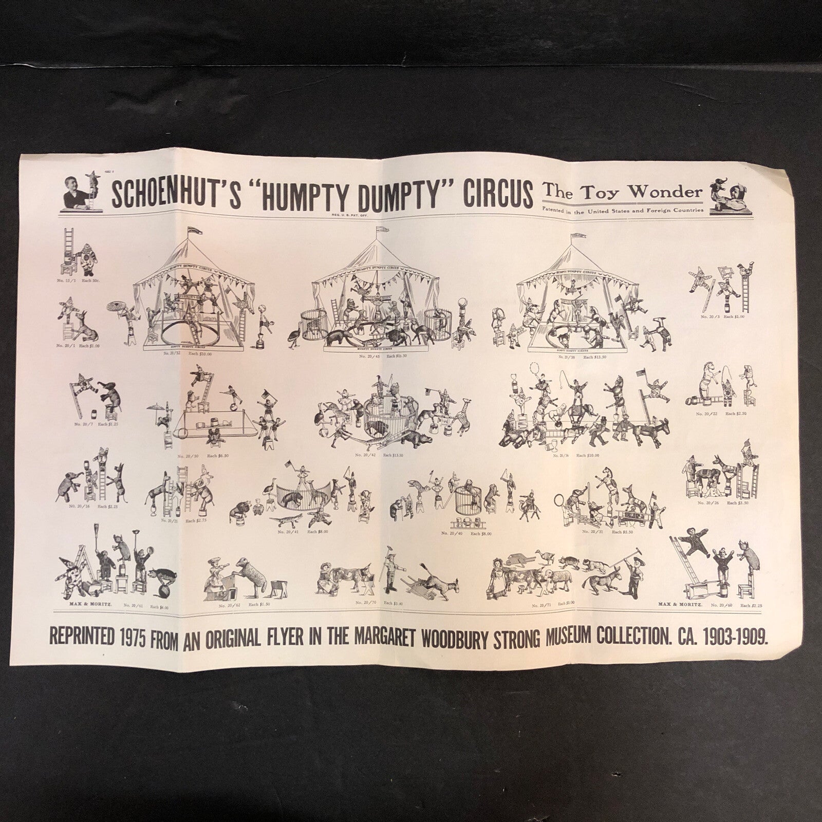 Schoenhut's "Humpty Dumpty" Circus Vintage 1975 Reprint FLYER/ ADVERTISEMENT