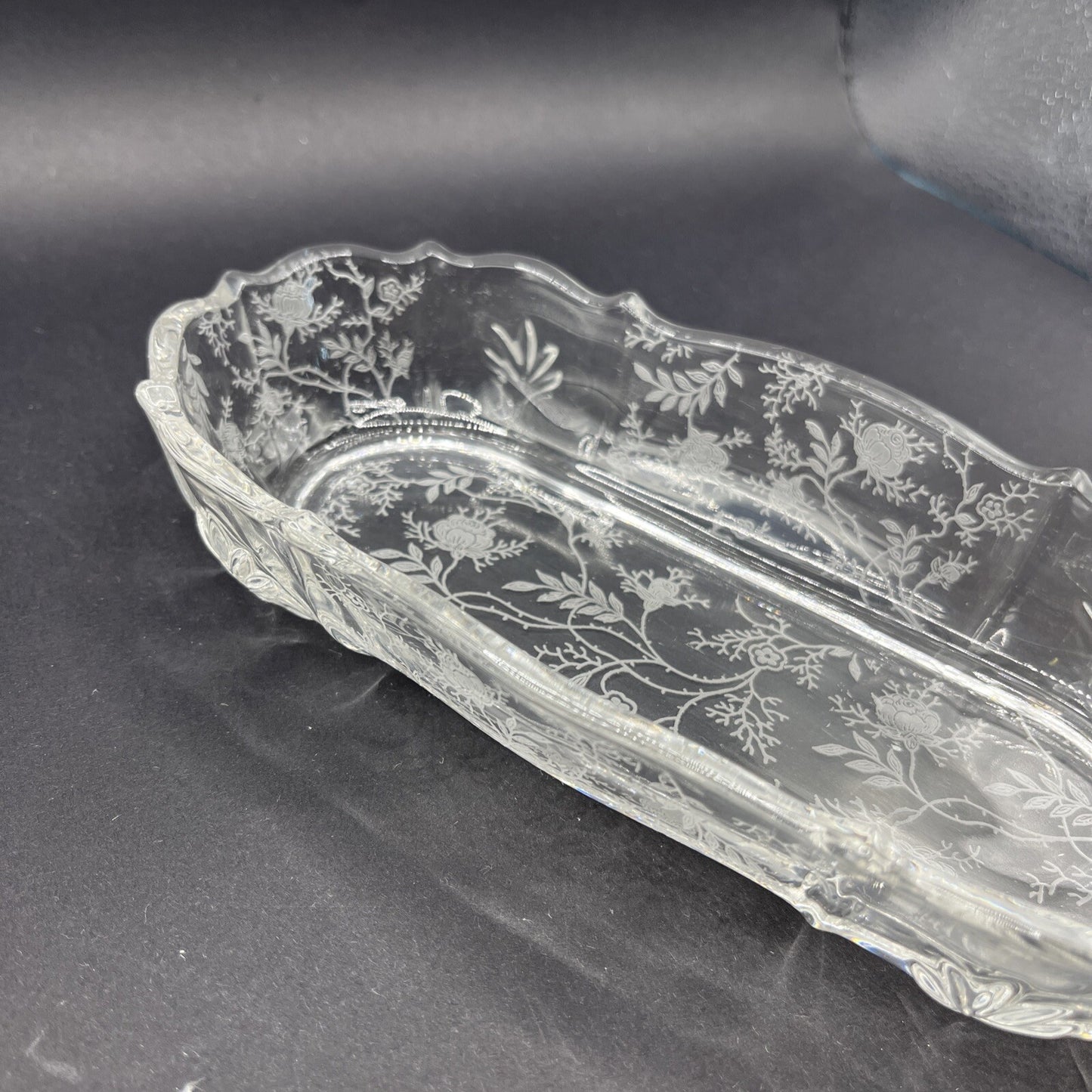 Fostoria Clear Chintz Etched Baroque 8" Pickle Dish
