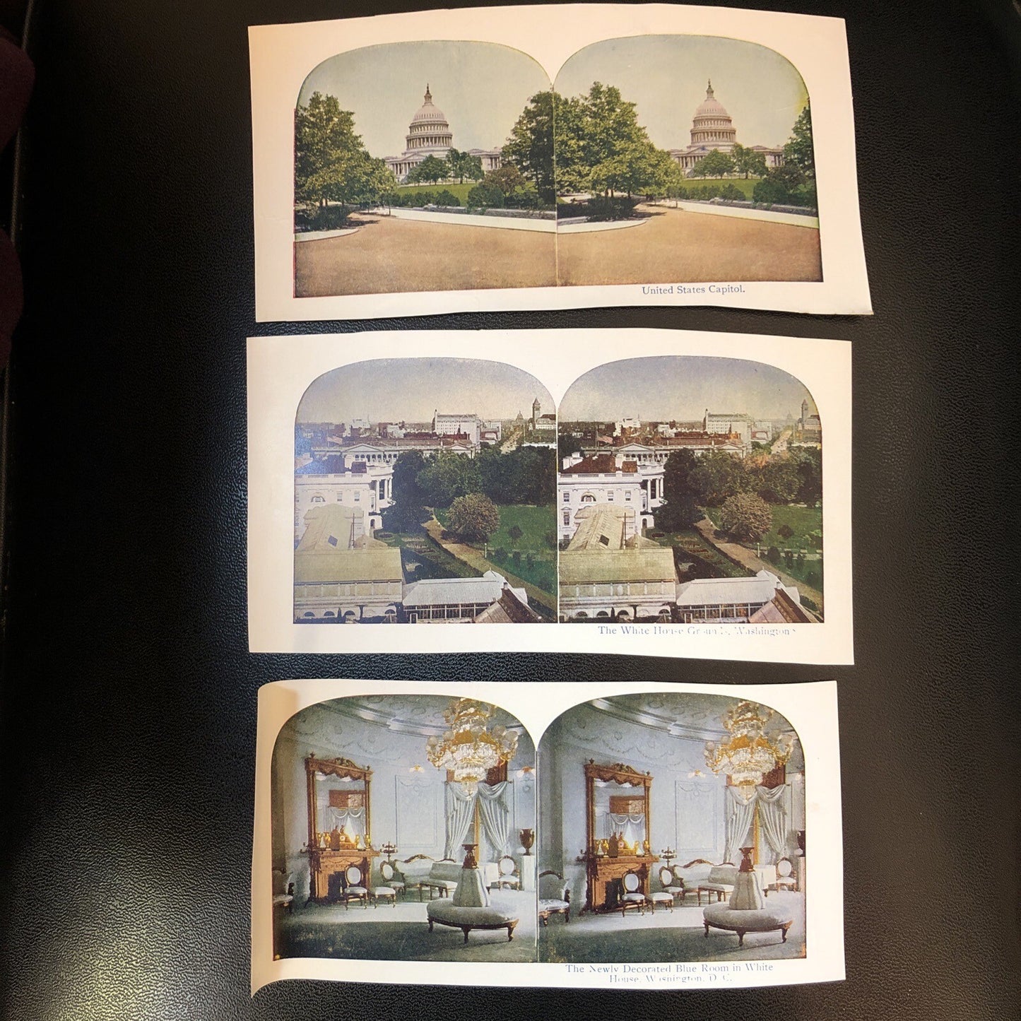 RARE Stereoview Paper Cards White House United States Capitol Blue Room Lot of 3