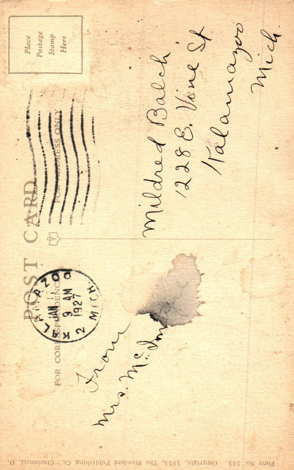 1927 We Miss You Form No 369 Standard Publishing