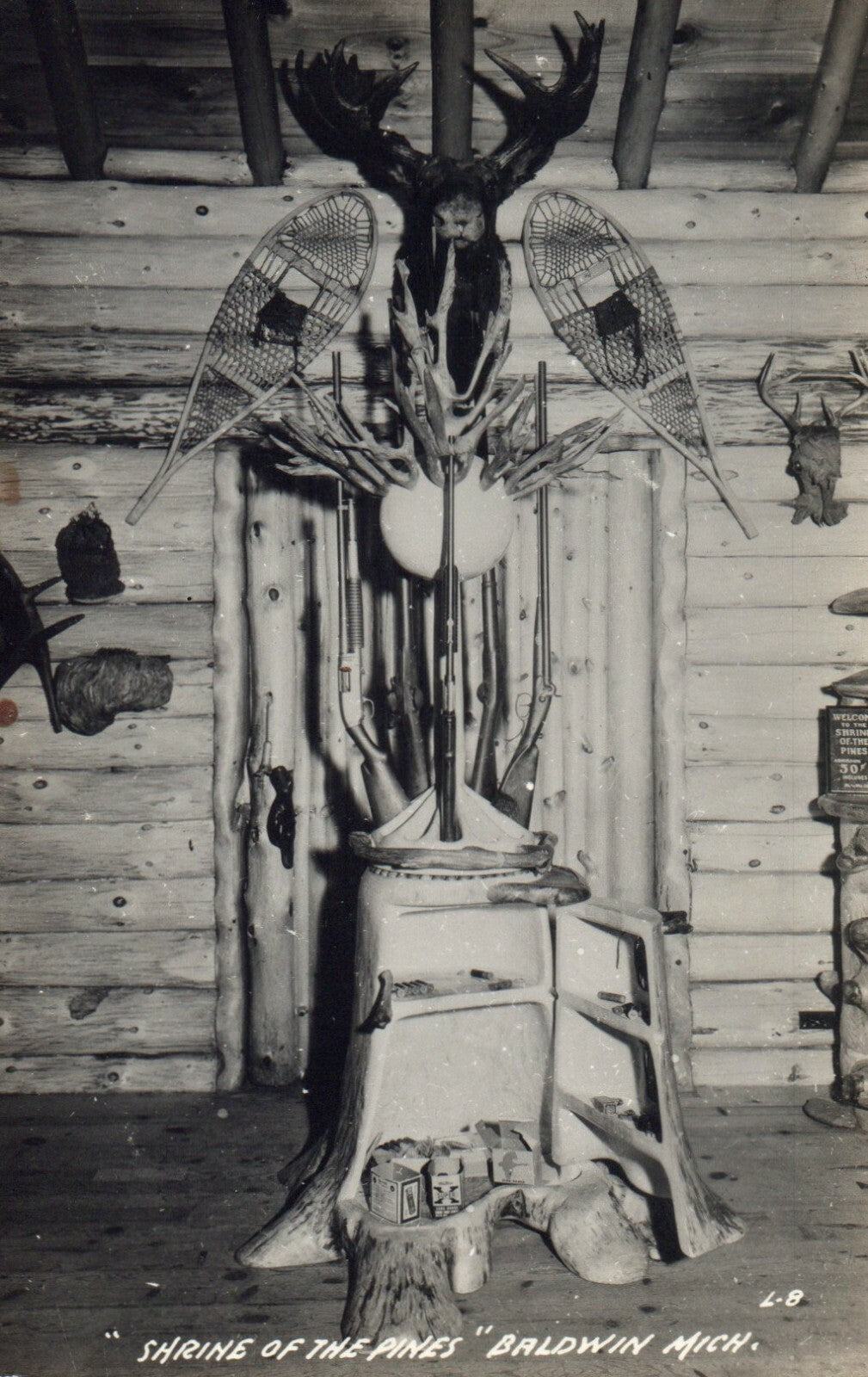 Baldwin Mich MI Michigan Postcard Shrine Of The Pines Gun Rack