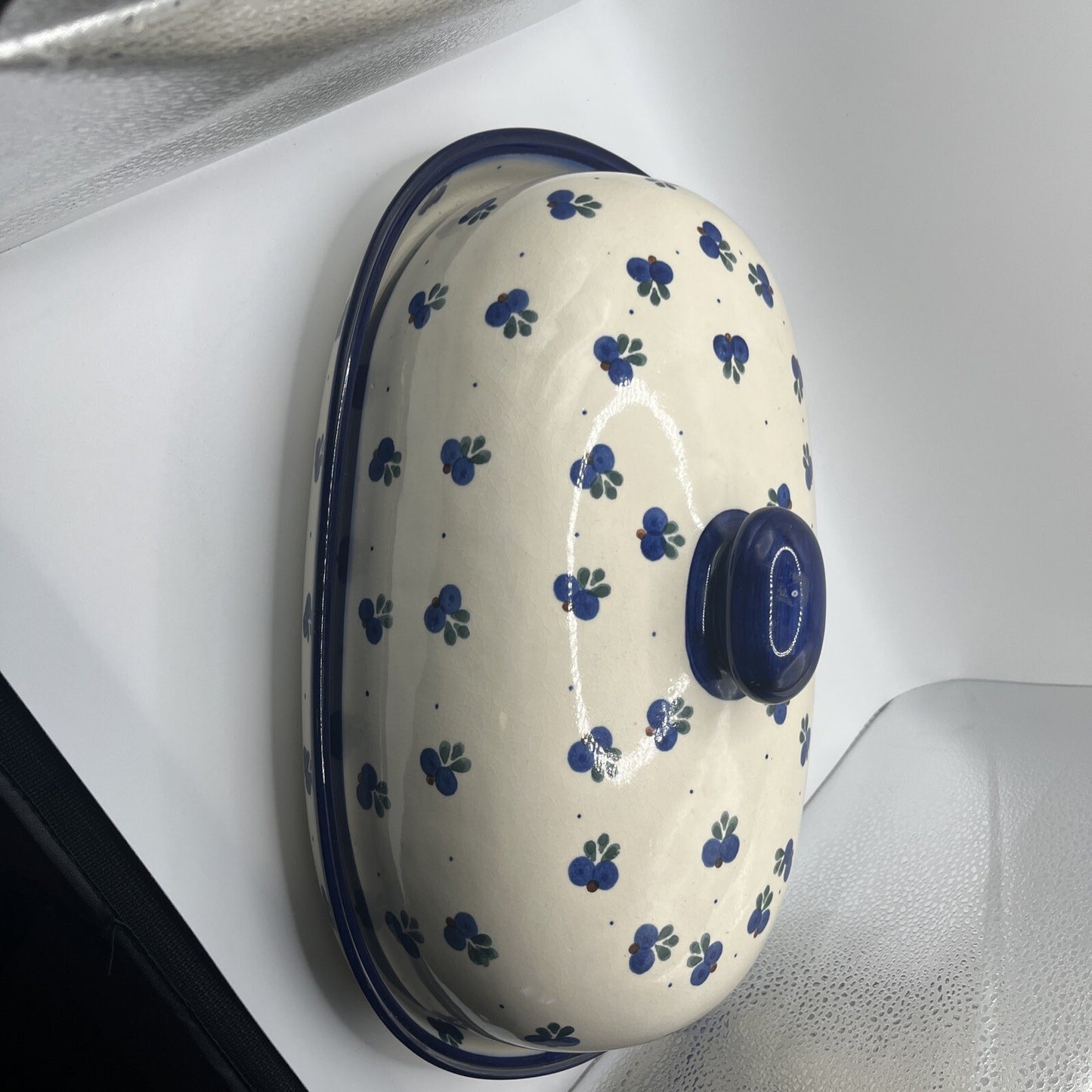 POLISH POTTERY covered Bread BOLESLAWIEC 14.5” X 8.75” Bottom  Lid 13” X  7.5”