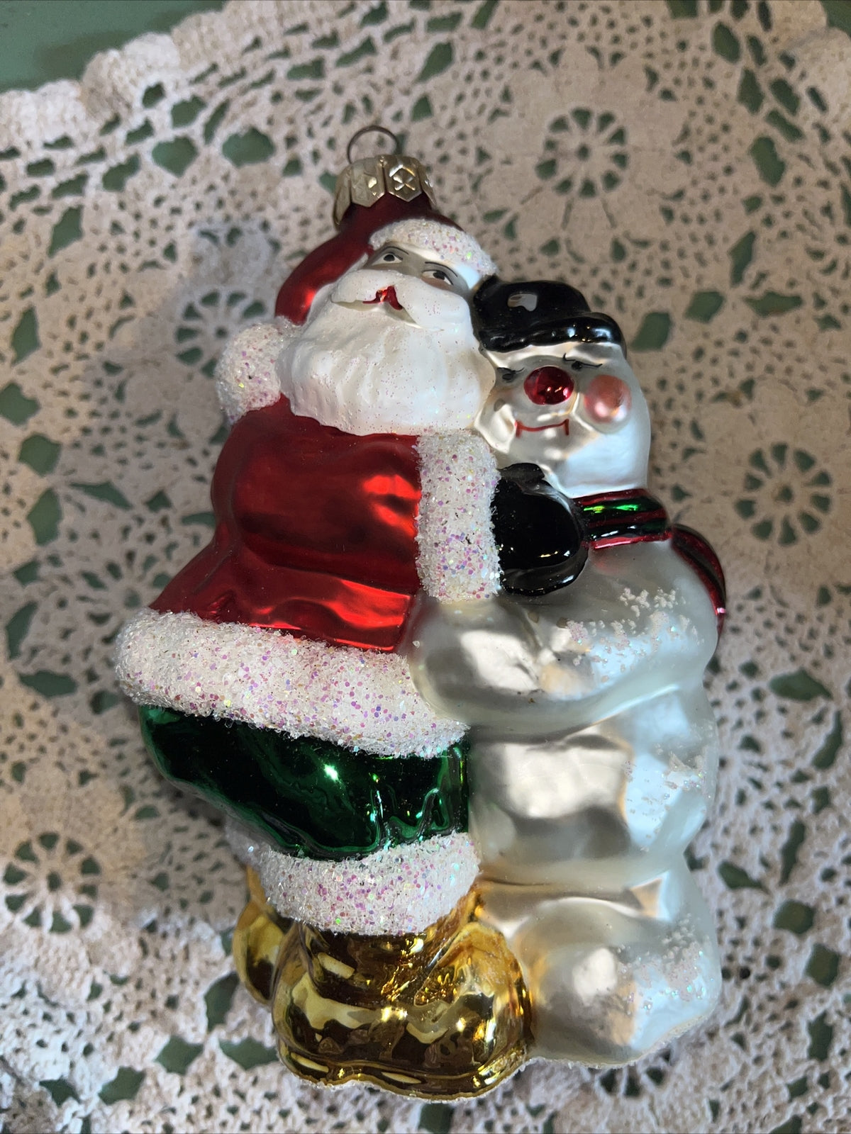 Vintage Santa & Snowman Mercury Glass Christmas Ornaments 