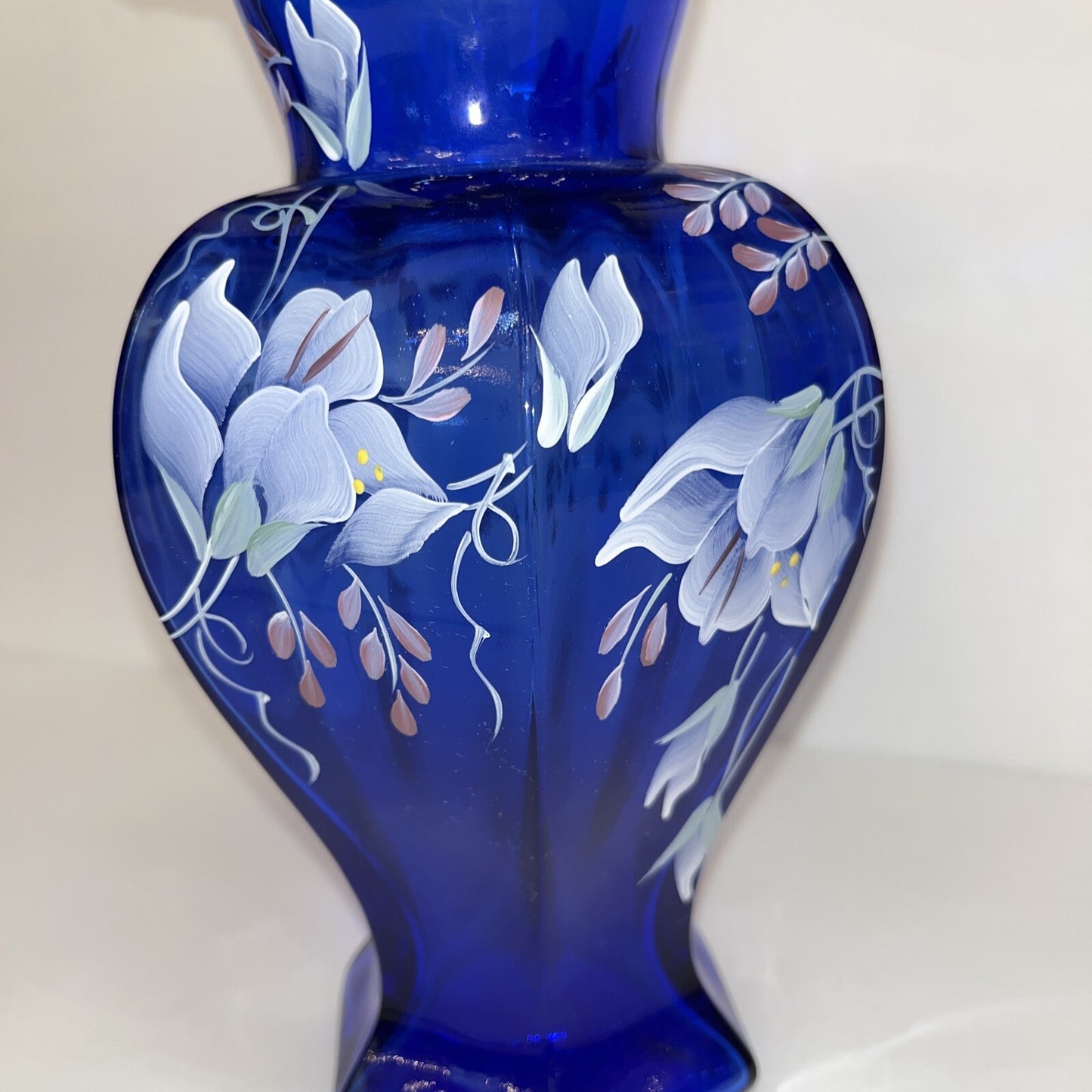 Fenton 75th Anniversary Vase Colbalt Blue Green Crest Hand Painted Signed