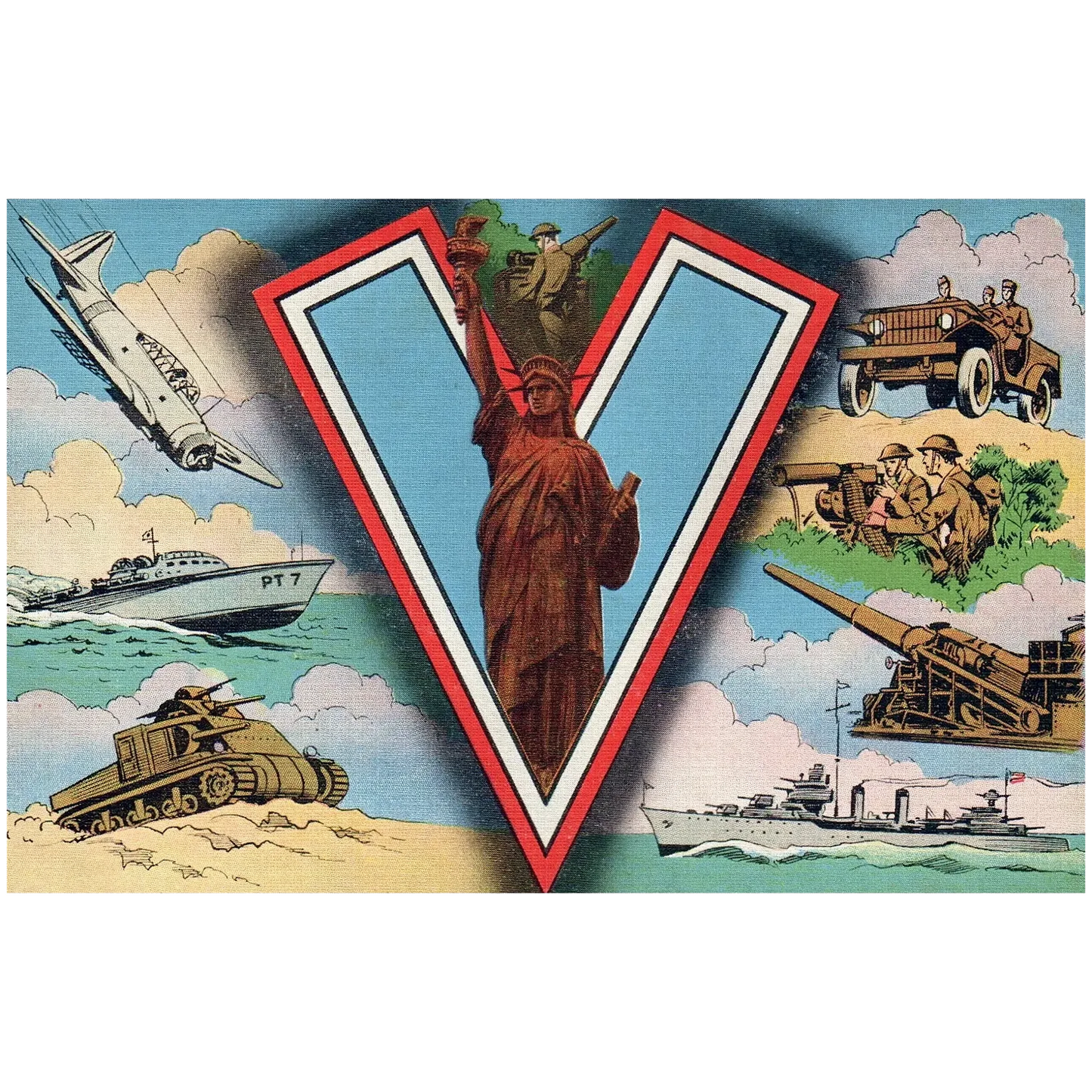 Victory "V" Vintage Patriotic Postcard