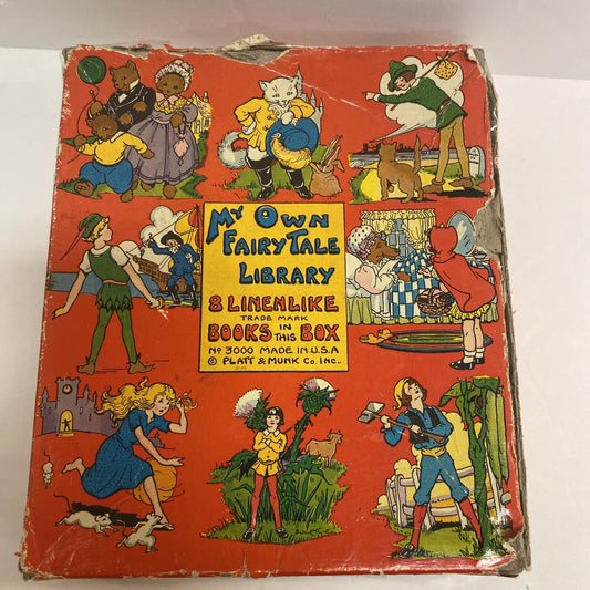 My Own Fairy Tale Library 8 LINENLIKE Books In A Box~Platt & Munk~No  3000~1939