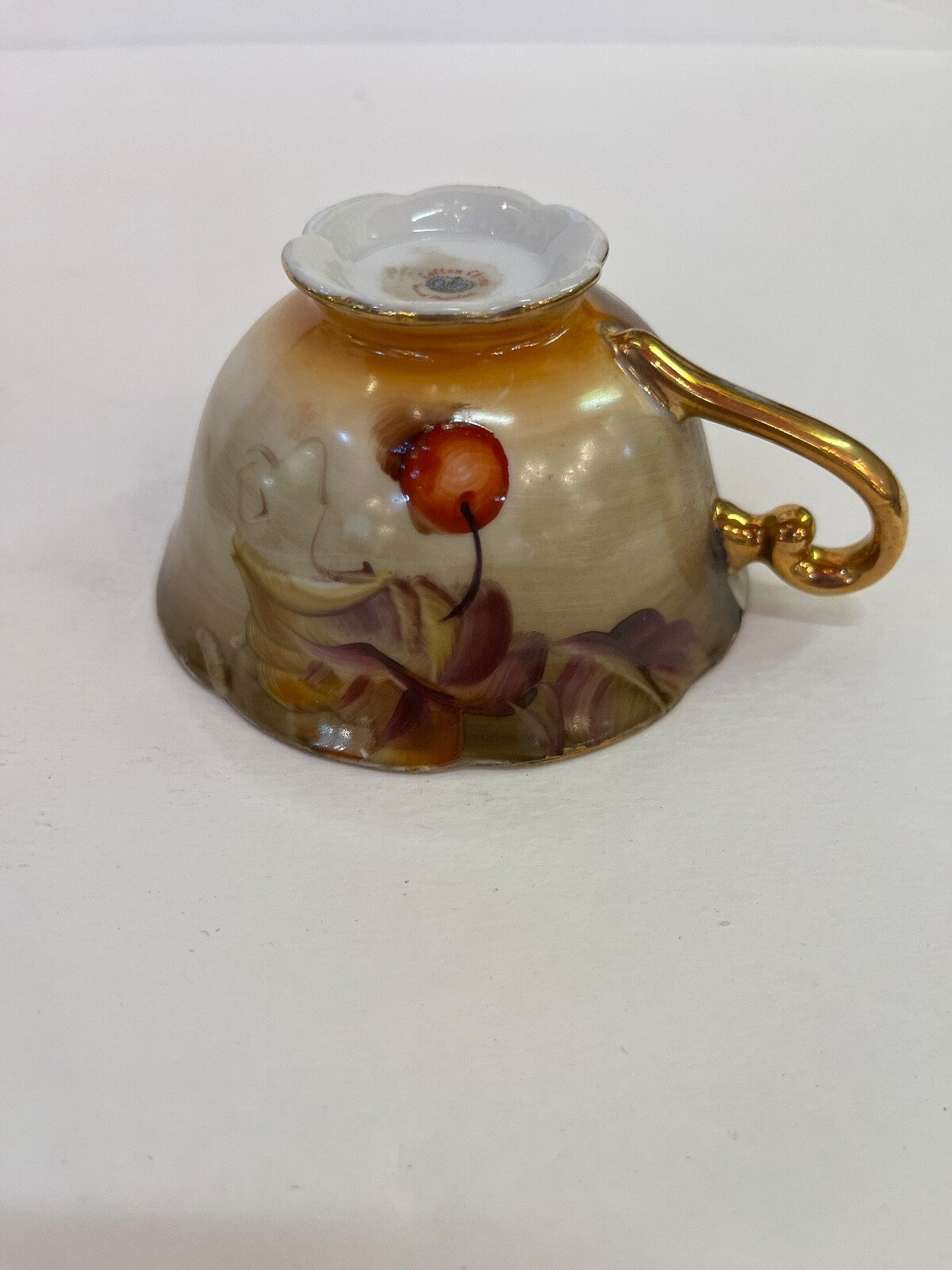 Vintage Lefton China Hand Painted Gold Accent Teacup and Saucer Fruit Pattern  