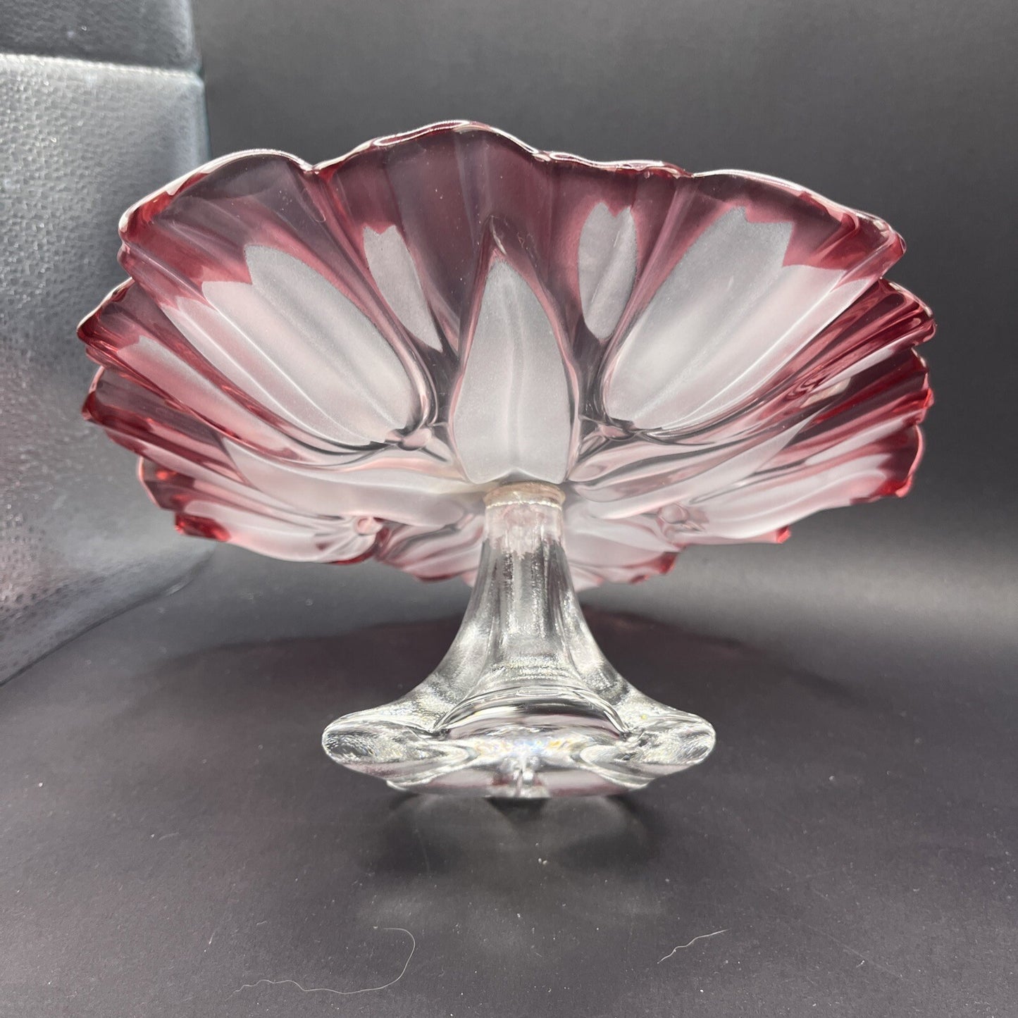 Mikasa Waltherglass Germany Tulips Pink Crystal Pedestal Compote Server