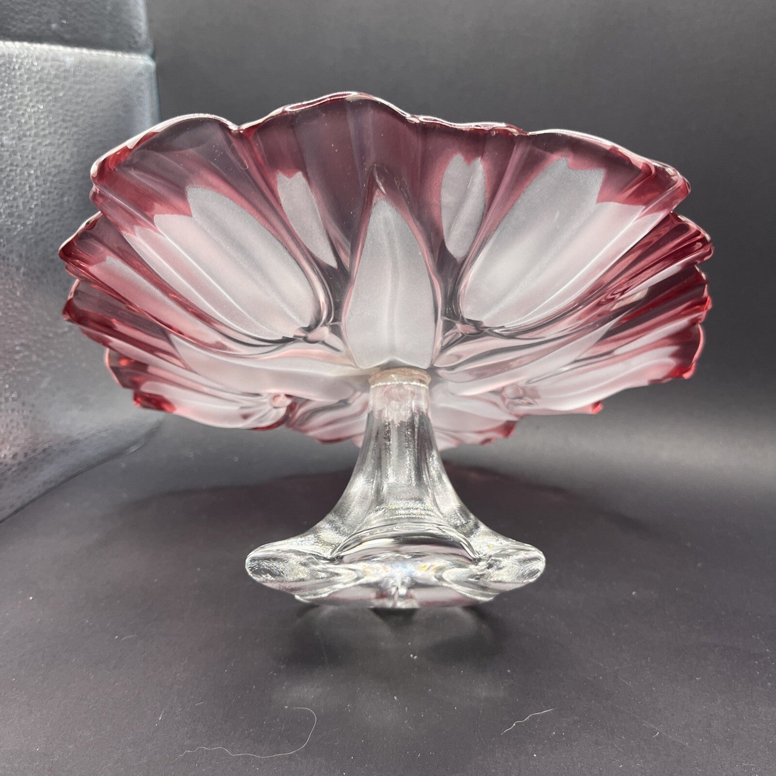 Mikasa Waltherglass Germany Tulips Pink Crystal Pedestal Compote Server