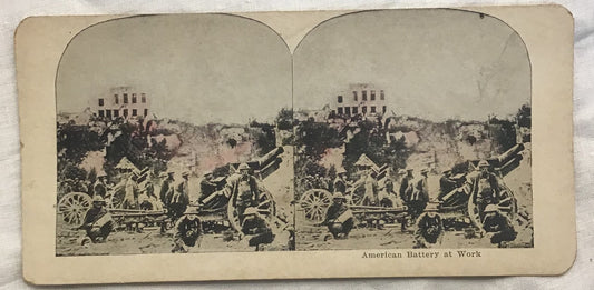 WWI Stereoview American Battery At Work Tanks Soldiers War 