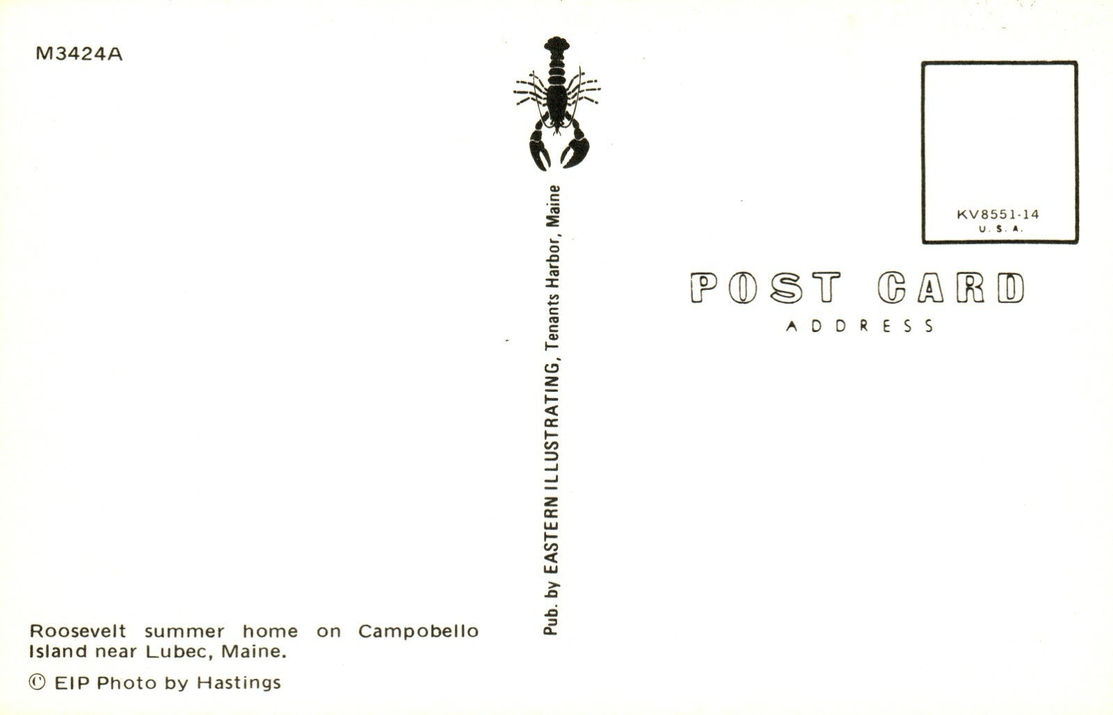 Roosevelt Summer Home Campobello Island Lubec Maine ME Postcard