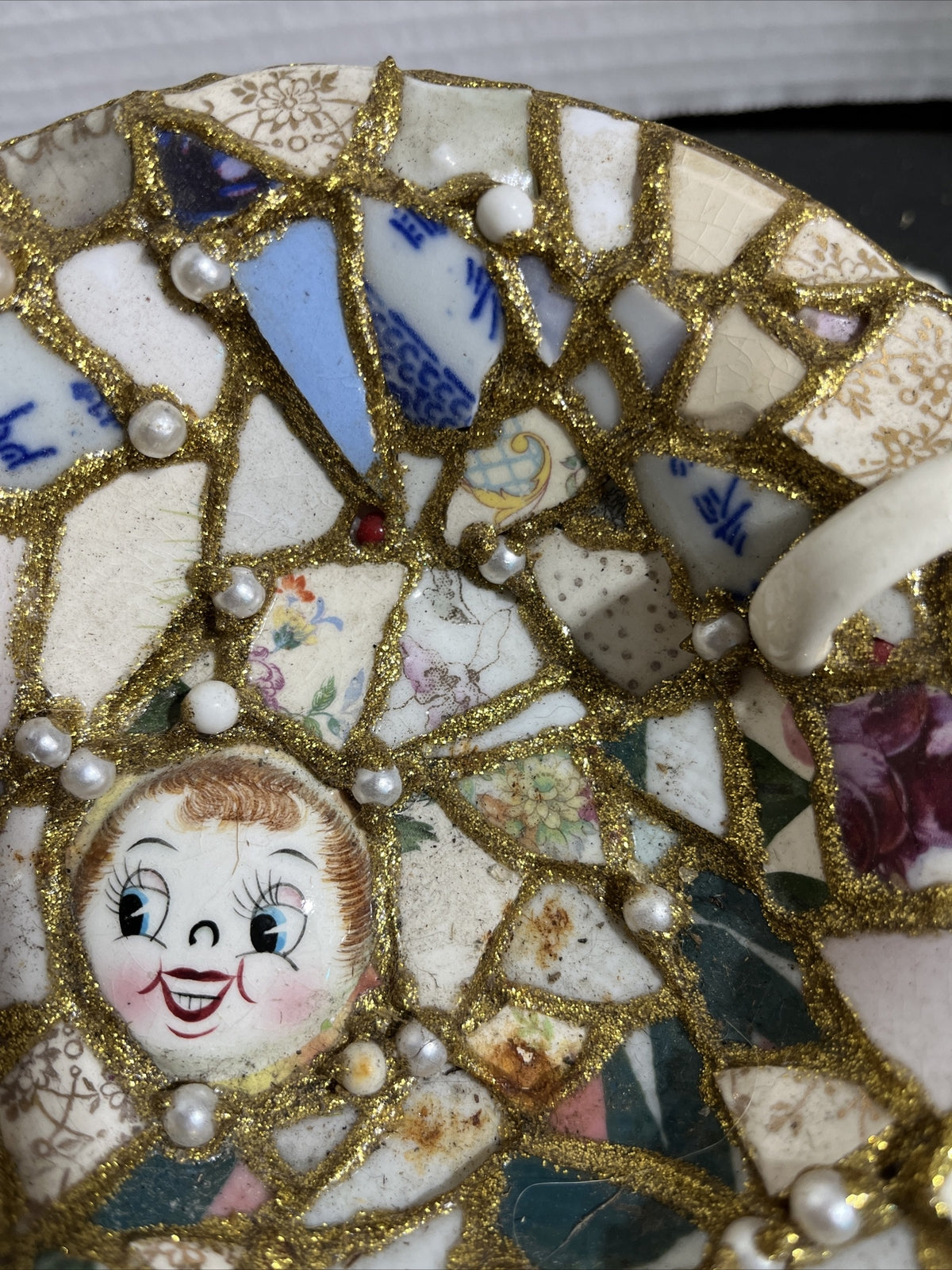 Vintage Hand Cut & Made Mosaic Vintage China Pieces, Funky Fun Piece