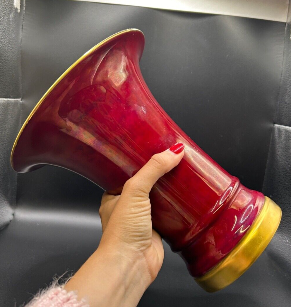 Vintage K&A Krautheim Selb Bavaria Germany Dark Fuchsia Vase Gold Rim