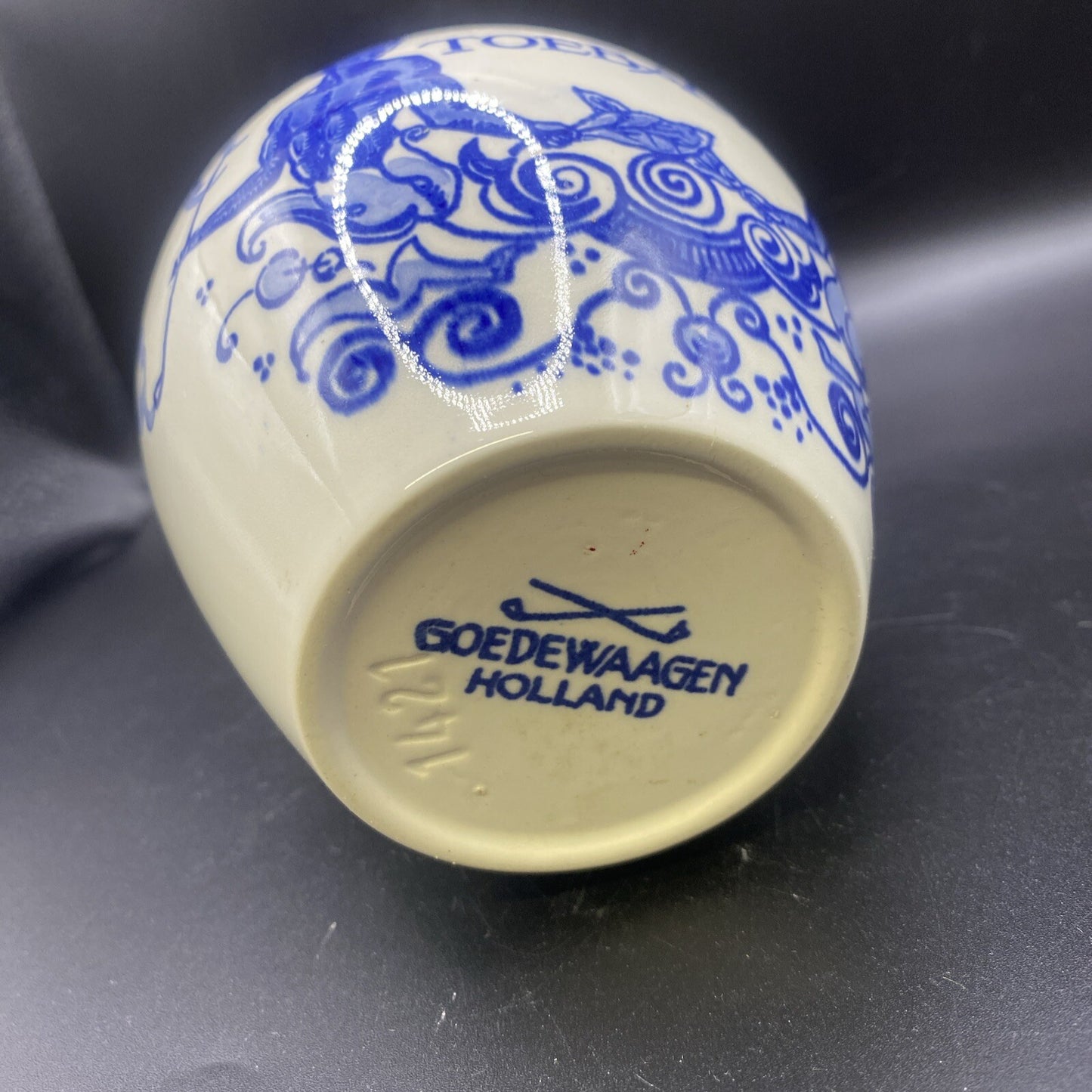 1900's ANTIQUE Little 5.25"  Dutch Delft Tobacco Jar GOEDEWAAGEN DELFTWARE LID