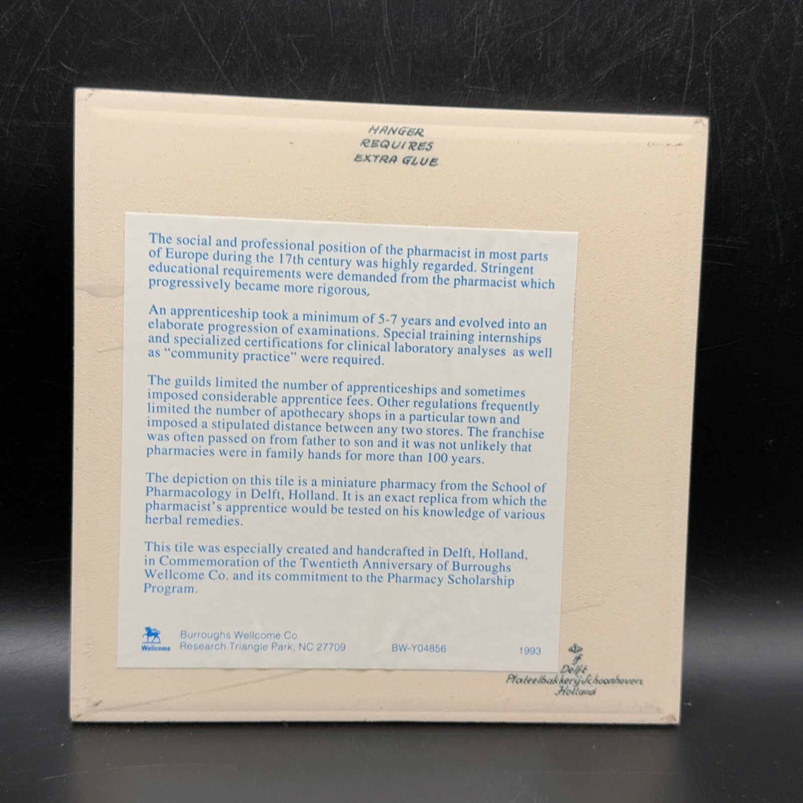 Delft Tile Schoonhaven Holland Vintage Tile Delft Blue White Pharmacy Drug # 4A
