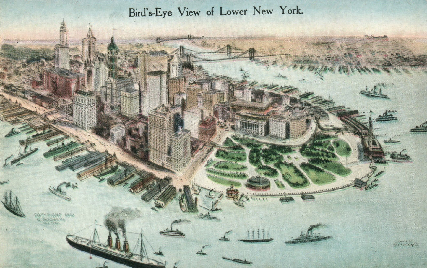 Birds Eye View Of Lower  NYC New York Postcard