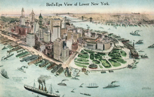 Birds Eye View Of Lower  NYC New York Postcard