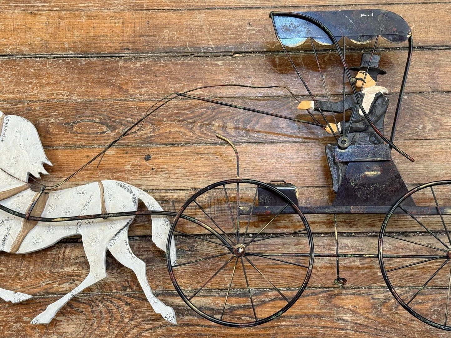 SCARCE Primitive Signed Curtis Jere Horse Buggy Metal Wall Art Decor Sculpture