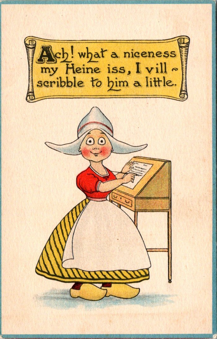 Dutch Girl Write Letter Heine Wooden Shoes Children Postcard