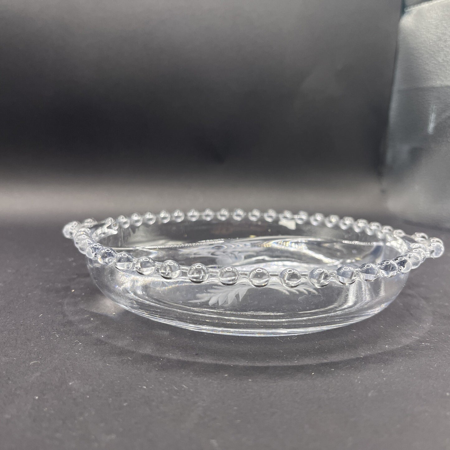 Vintage Antique Candlewick Glass Divided Dish Floral Pattern