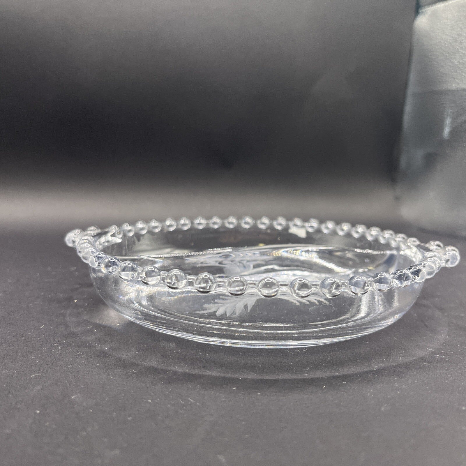 Vintage Antique Candlewick Glass Divided Dish Floral Pattern