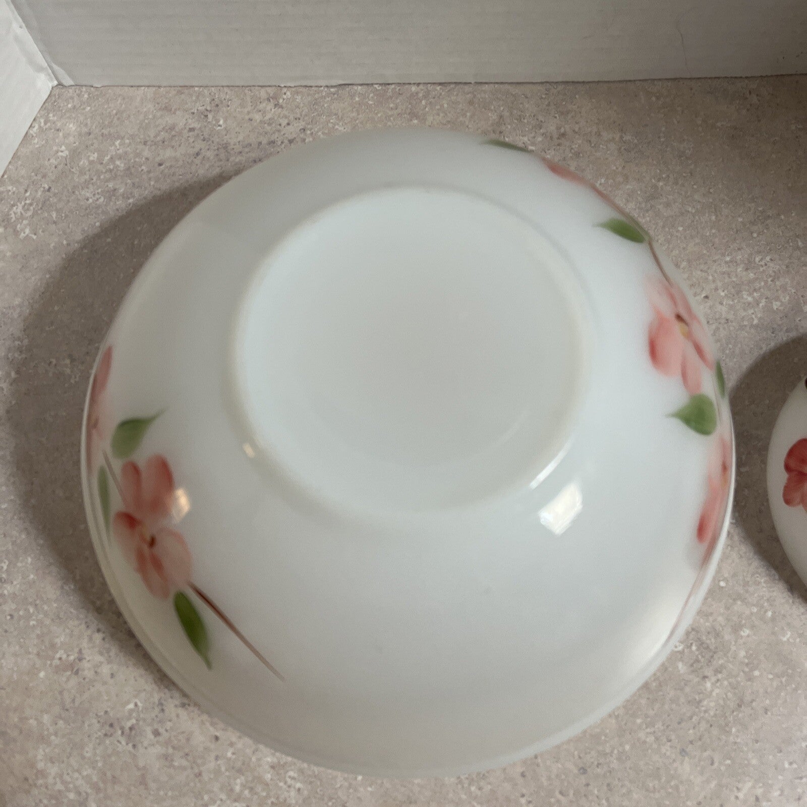 Vintage Peach Blossom Colonial chip & Dip Bowl Fire Anchor Hocking (2)