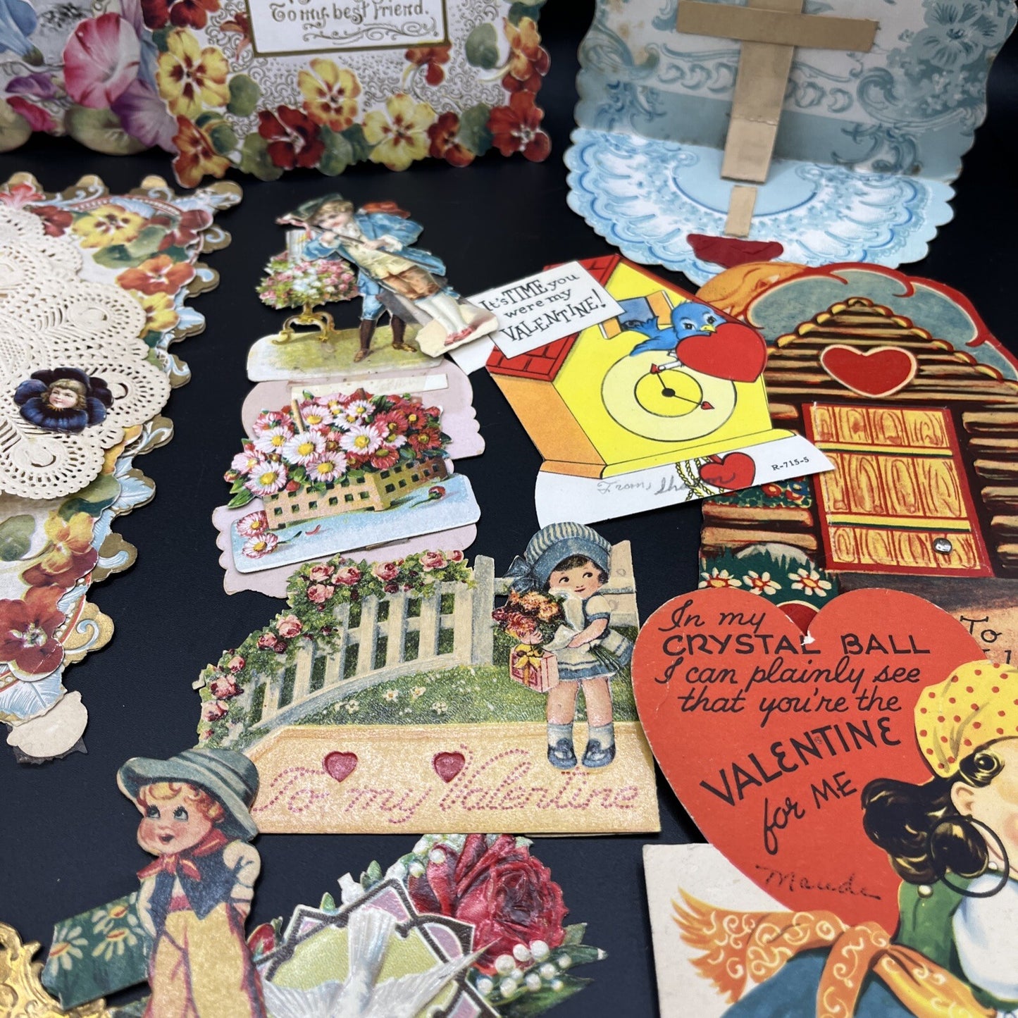 LOT OF 5 VINTAGE LG VALENTINE & 10 SMALL CARDS.