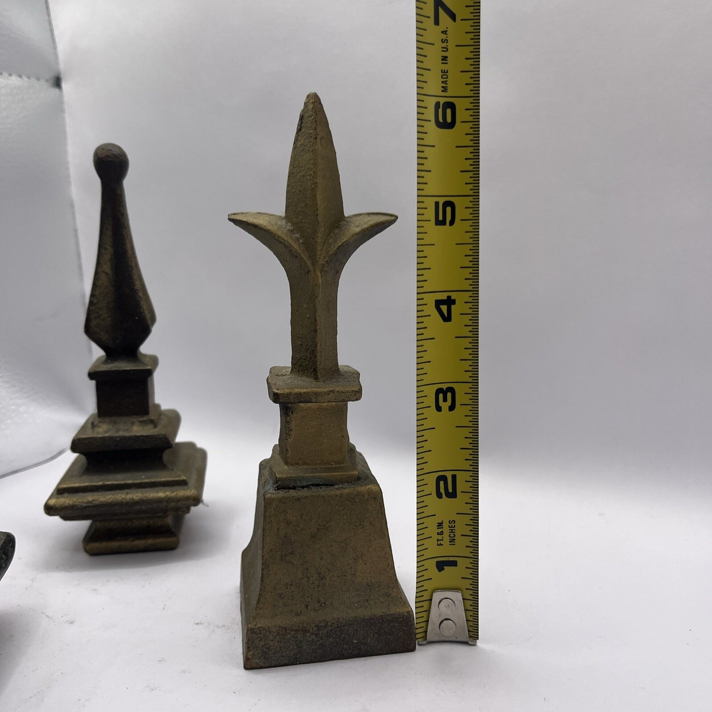 3 Finial Spear Statue Table Shelf Decorative Metal Bronze Patina  6.25”