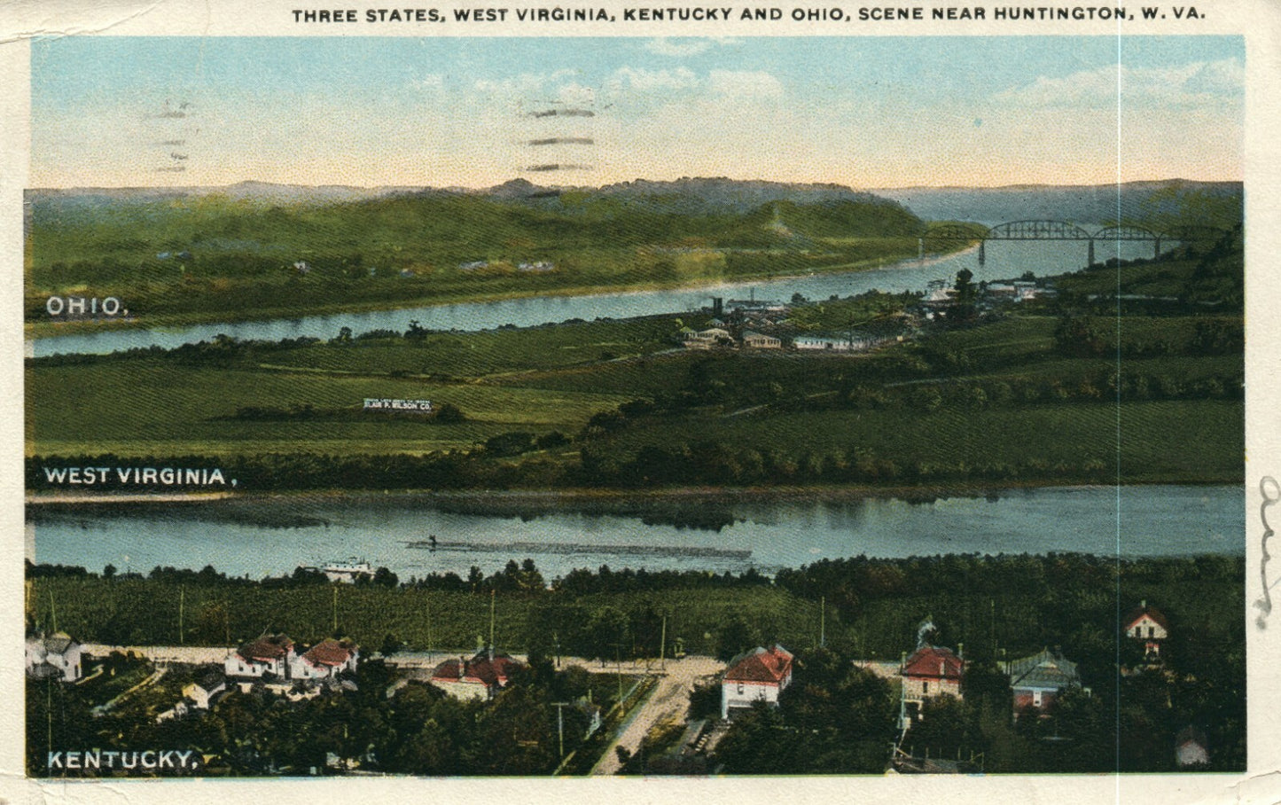Three States West Virginia Ohio Kentucky Scene OH Ohio Postcard