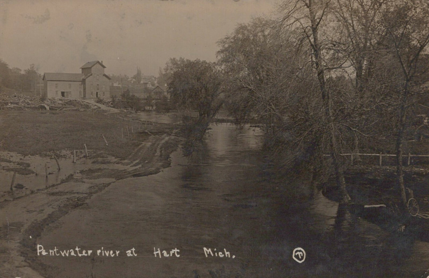 Pentwater River at Hart flood (?) Michigan MI Mich Postcard