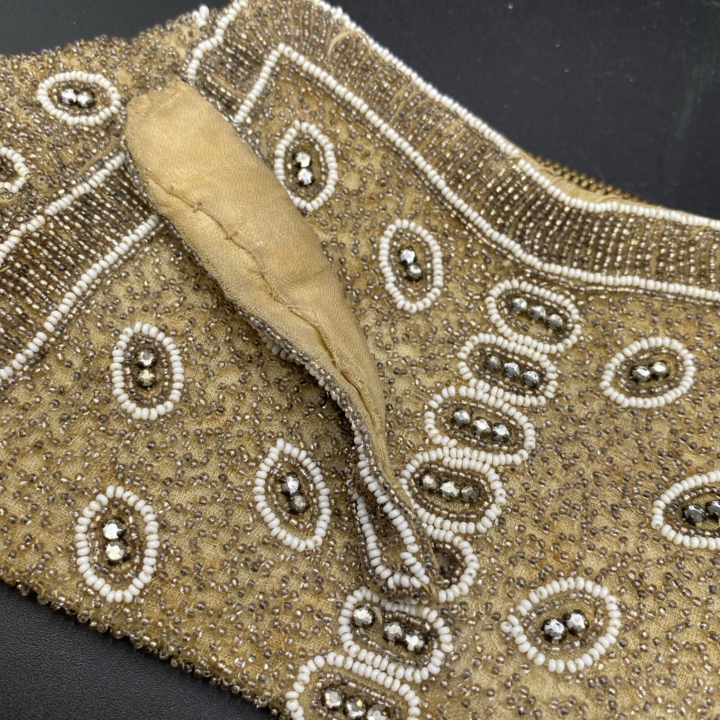 Unbranded  vintage Beaded Purse  clutch Circa  1950's tan