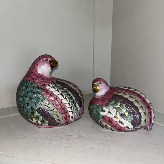 Beautiful Hand Painted Chinese Quail Birds Figurine 