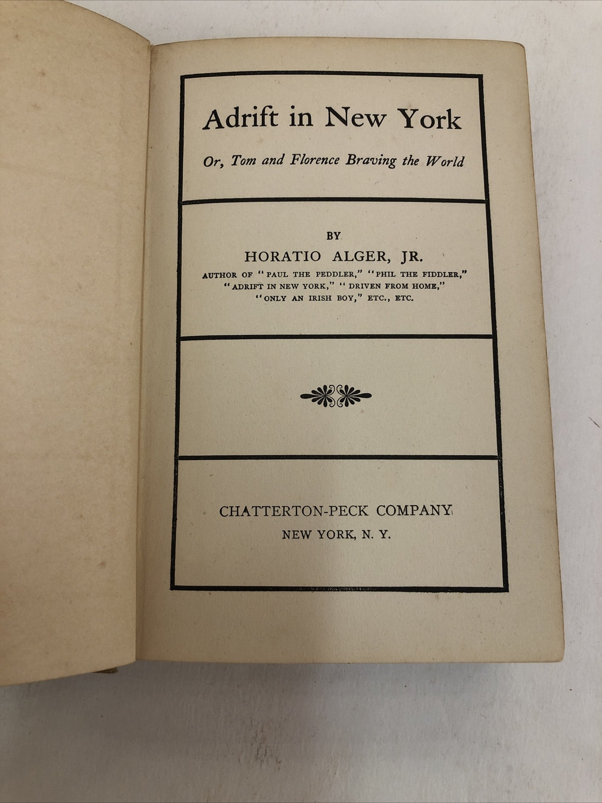 Adrift in New York - Horatio Alger Jr  Tom & Florence Braving the World HC 1907?